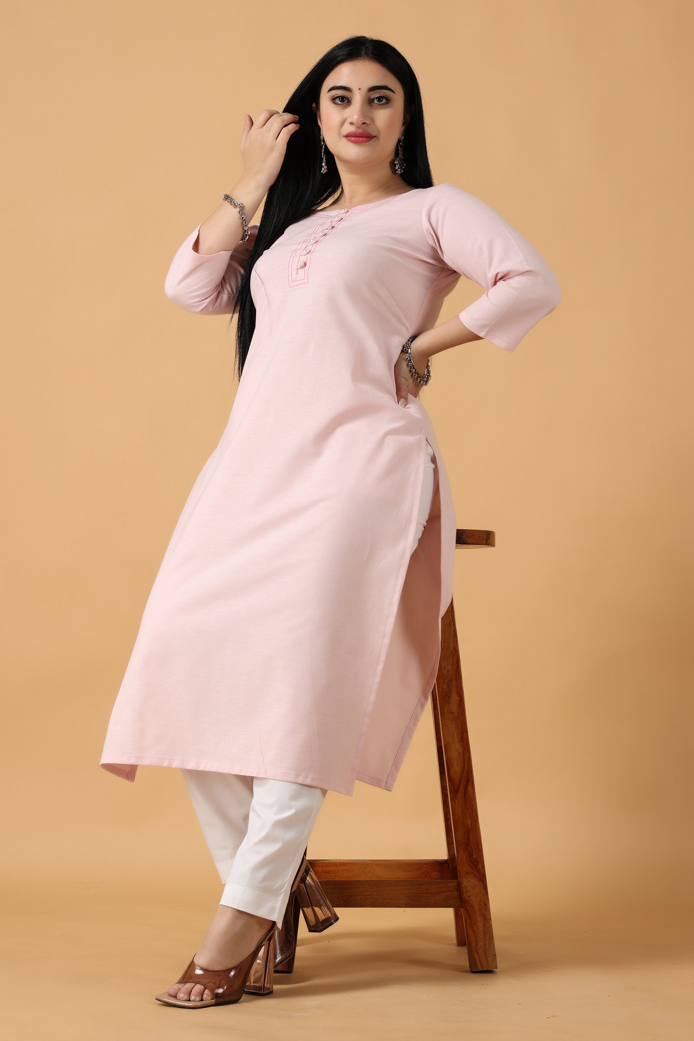 Light Baby Pink Hand Embroidered Chikan Kurti For Women Art-10 | FloralCraft